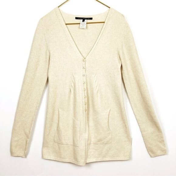 LA FEE MARABOUTEE Angora blend ivory Vneck sweater cardigan front button medium - Picture 9 of 10